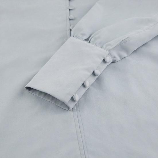 Yousheng Women Shirt Long Sleeve Stand-Up Collar Regular Fit Casual Shirt Buttons Half Placket Pure Color Office Lady Tops