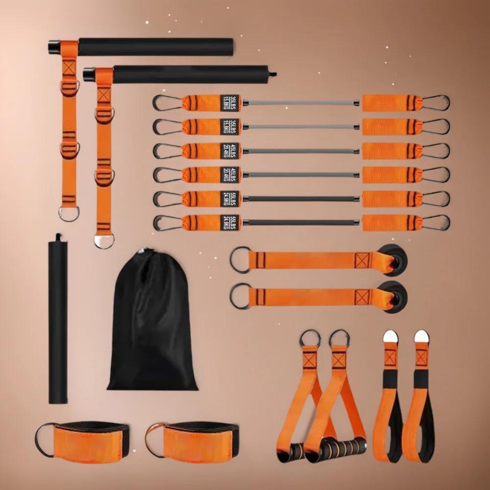 Multifunctional Pilates Bar & Resistance Bands Portable Weighted Exercise Pilates Bar for Women & Men Home Gym Exercise Fitness