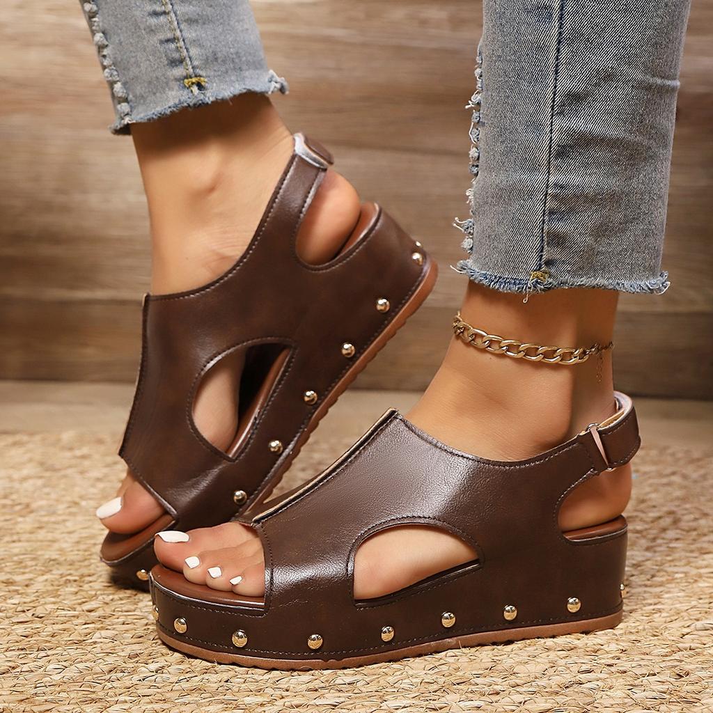 Fashion Comemore 2025 Summer Women Roman Style Sandals Thick Bottom High Heeled Ladies Shoes Rivet Fish Mouth Female Sandales Large Size