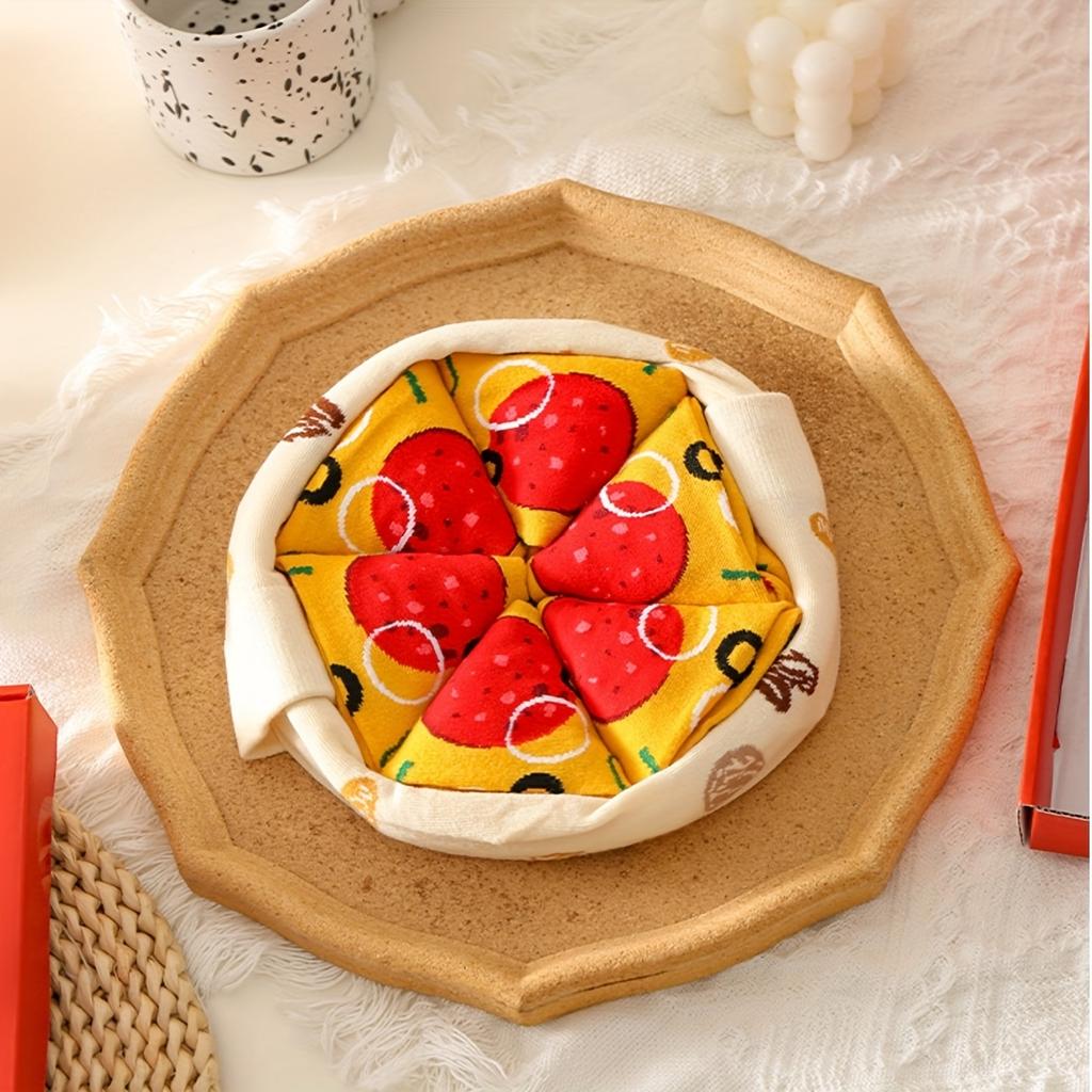 4 Pairs Funny Pizza Socks Gift Box, Christmas Socks for Women Men Couples, Soft Cotton Winter Warm Socks Christmas New Year