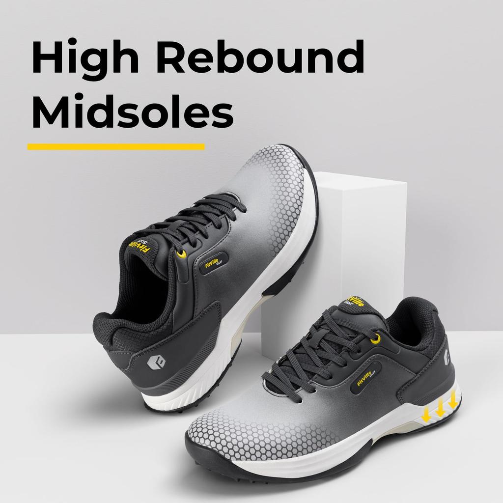 FitVille Men's Wide Golf Shoes, Sizes 2E and 4E, Lightweight Golf Sneakers with Spikes