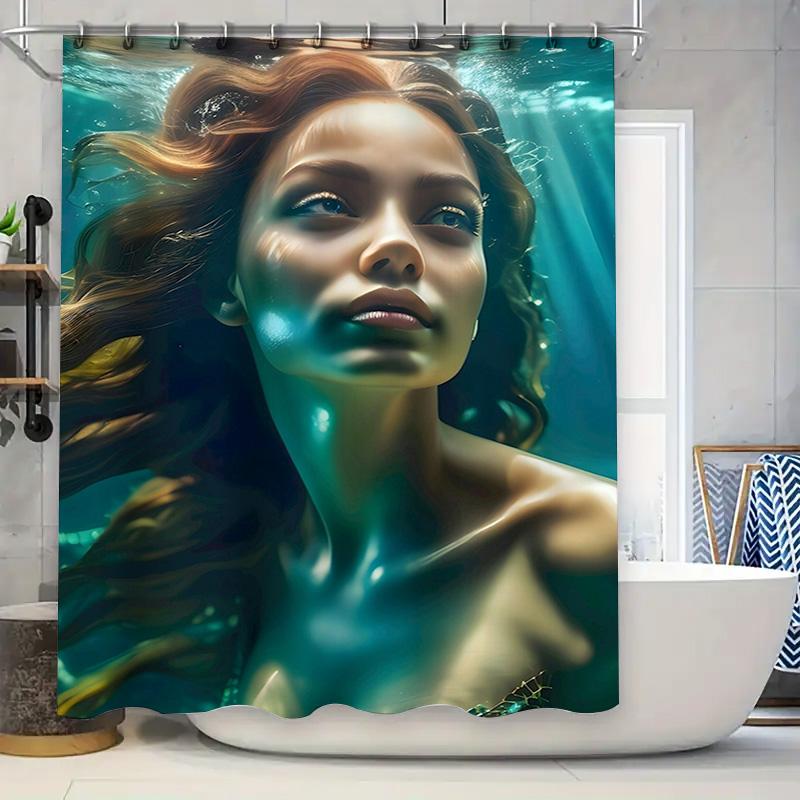 Blue Green Subaquatic Lady Art Shower Curtain for Bathroom Decor Modern Design Waterproof Fabric