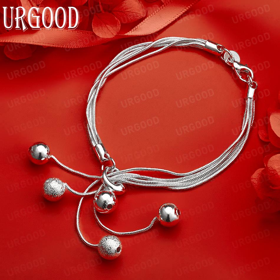 925 Sterling Silver Gift Jewelry Snake Chain Bead Wedding Bracelet 20CM