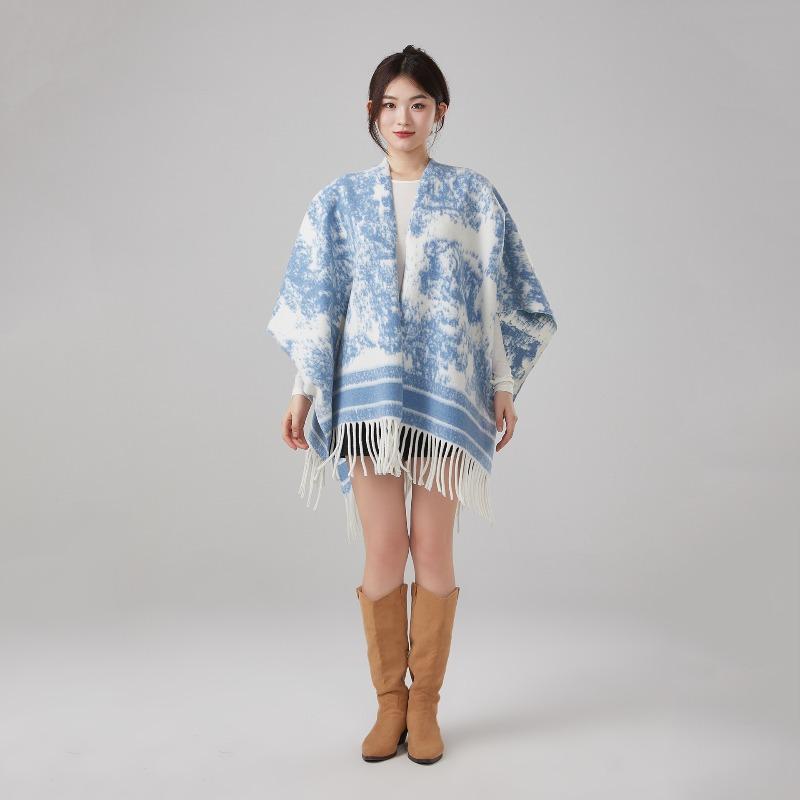 Ethnic Style Shawl Women Keep Warm In Autumn and Winter with Long Retro Ink Painting Cape Tassel Travel Wearing Cape Women
