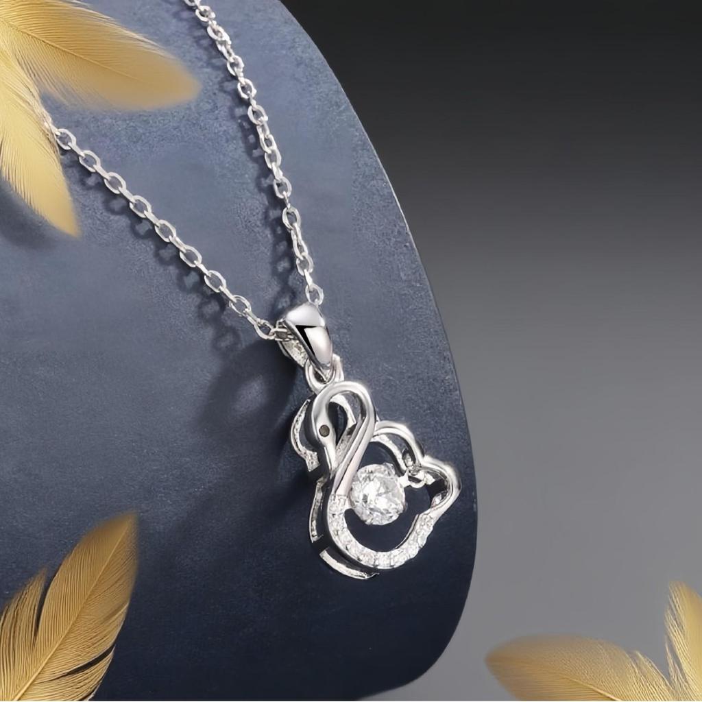Sterling Silver Swan Pendant Necklace with Beating Heart - Japanese & Korean Style for Women
