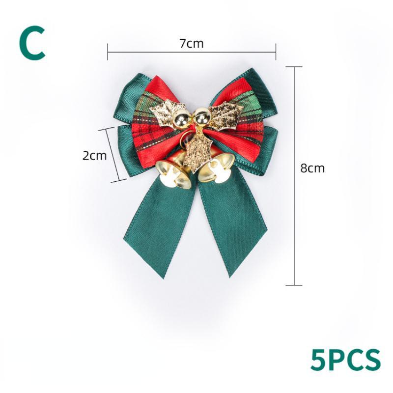 5PCS Christmas Decoration Bowknot with Bell Christmas Tree Wreath Decoration Accessories Gift Accessories