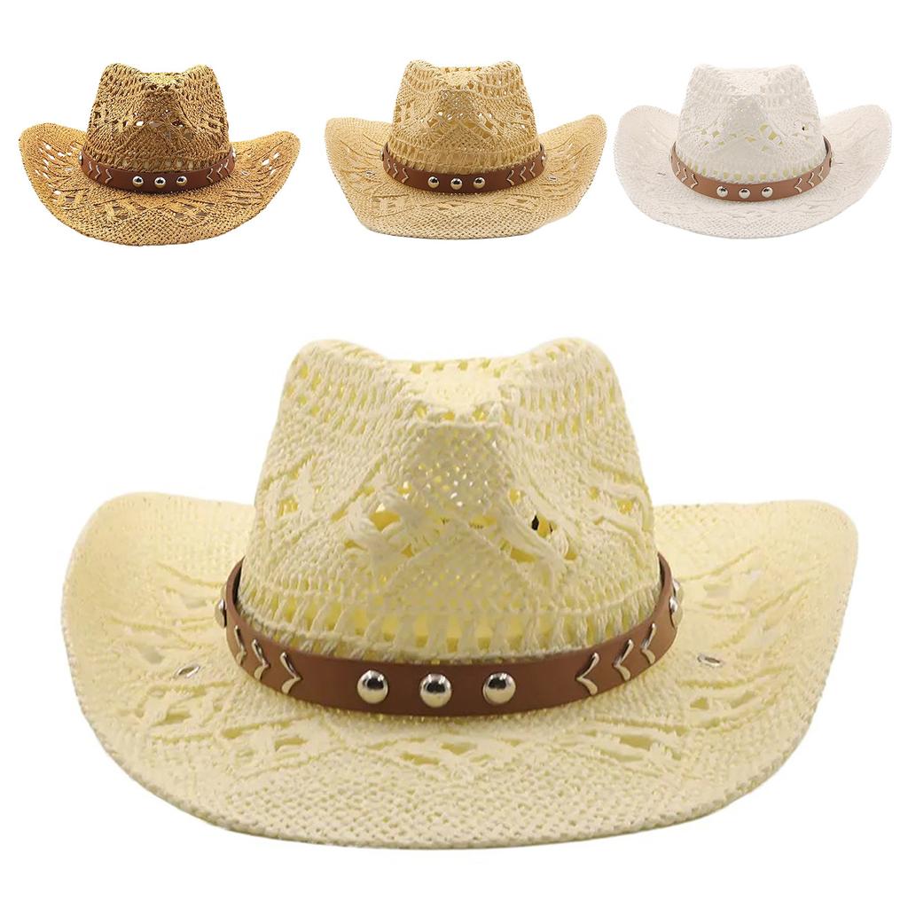 Braided Straw Hat Cowboy Hat Beach Panama Hat for Wedding Party Western Panama Hat for Street Shooting Dancing
