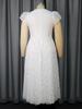 Women Elegant Lace Midi Plus Size A Line Dresses with Puff Sleeves Perfect for Weddings Garden Party and Formal Summer Celebration