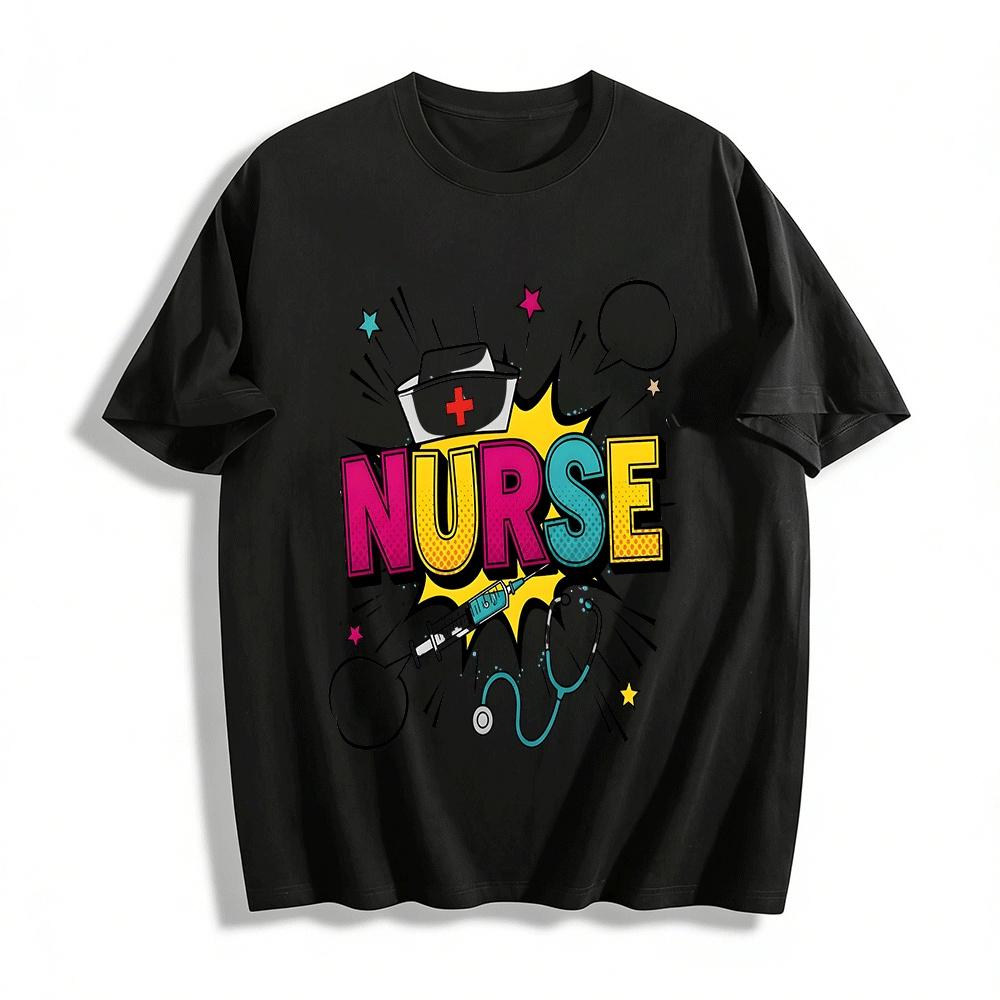 Nurse Themed Graphic Tee Fun Medical Element Casual Top Pure cotton T-shirt XXS