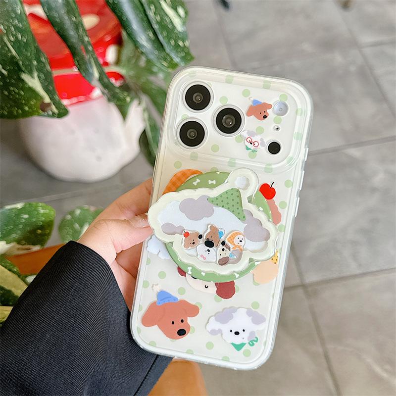 Green Polka Dot Animal Head Magnetic iPhone 17/16 Pro Max/15/14 Heart Phone Case