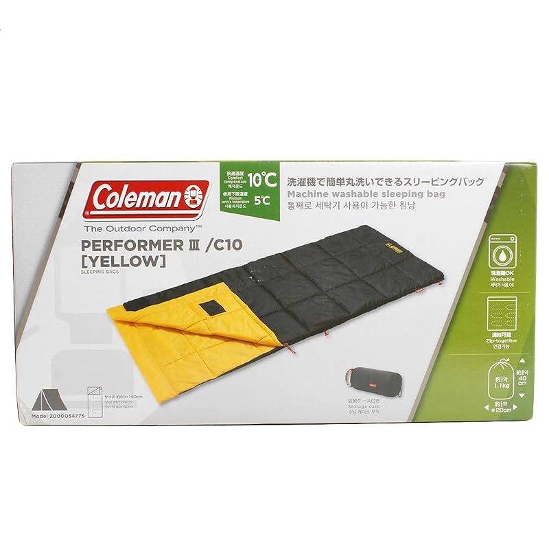Coleman Performer III C10 Sleeping Bag, Usable Temperature 10°C, Envelope Type, Yellow, 2000034775. Washable, Connectable, Suitable for Camping,