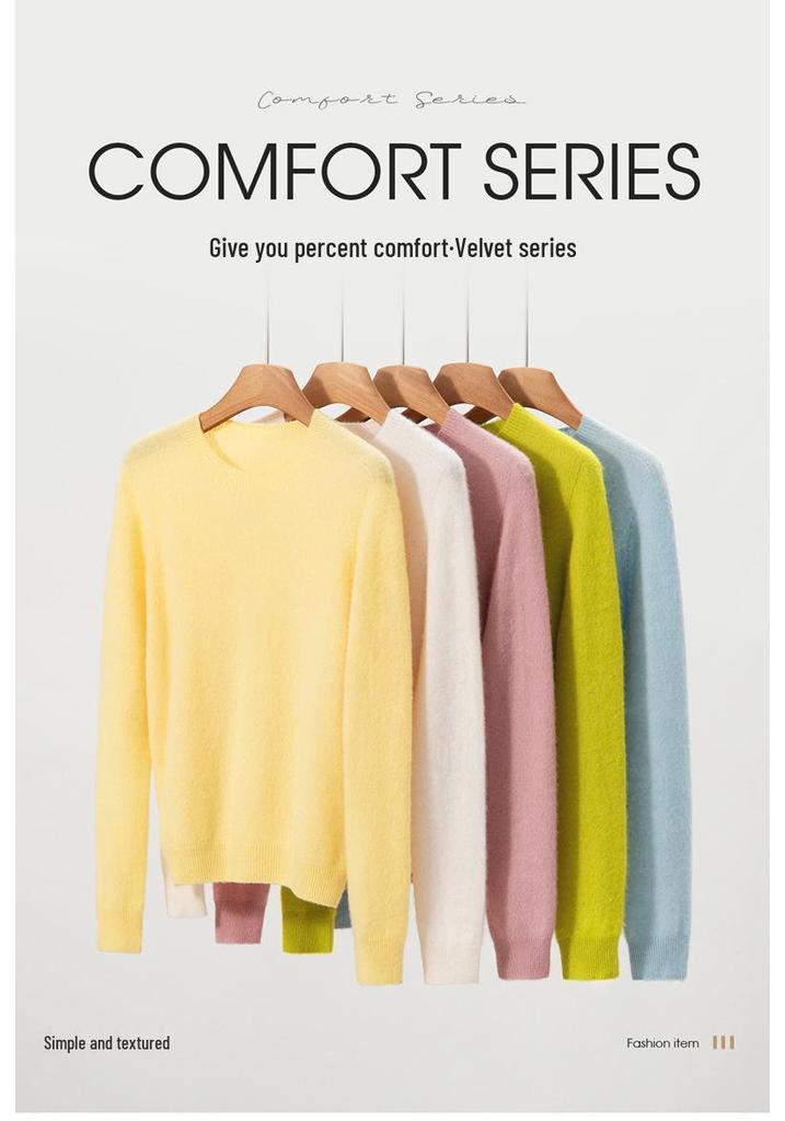 Women's Solid Color Cashmere Round Neck Loose Pullover Base Layer Sweater