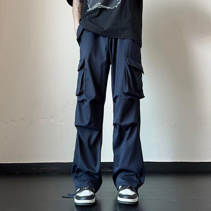 

Мужские рабочие брюки в стиле ретро с завязками на шнурке и множеством карманов, свободные прямые широкие повседневные шаровары 5XL синий