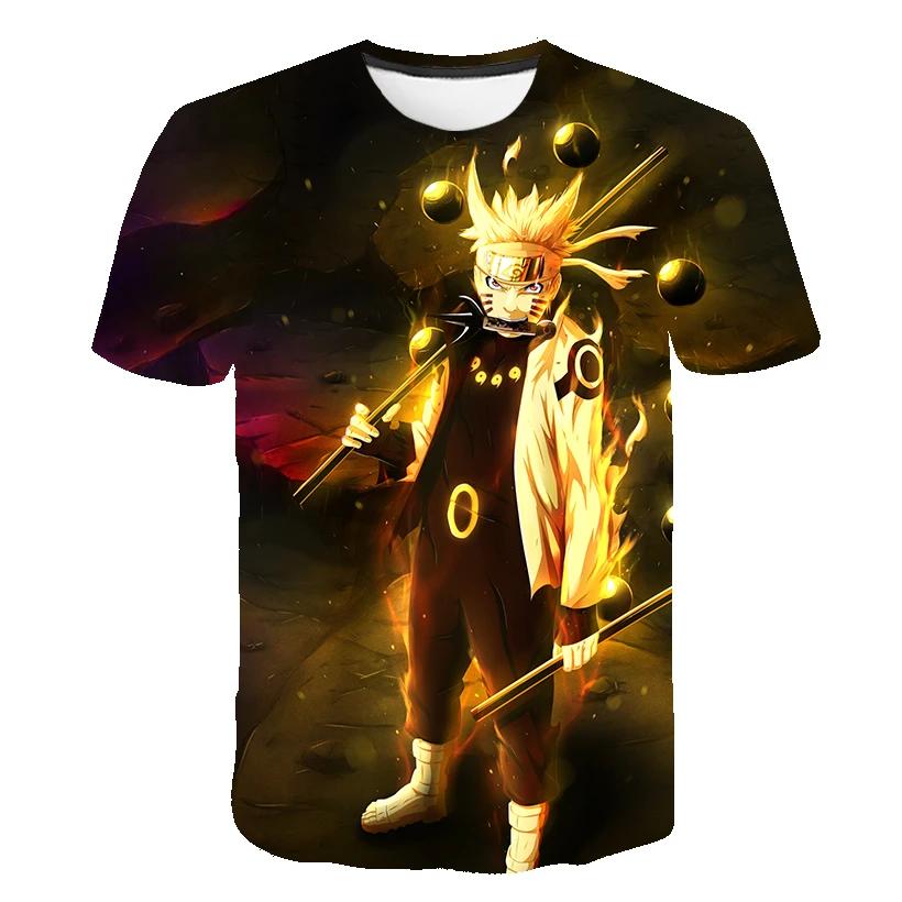 Summer Men's Japanese Anime Naruto 3D Printed T-shirt Children's Street Leisure Sports Large Top