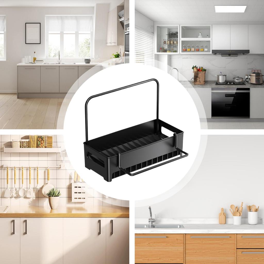 Multi-Functional Kitchen Sink Drain Rack Organizer Detachable Tray for Sponge, Dishcloths & Cleaning Brushes Storage