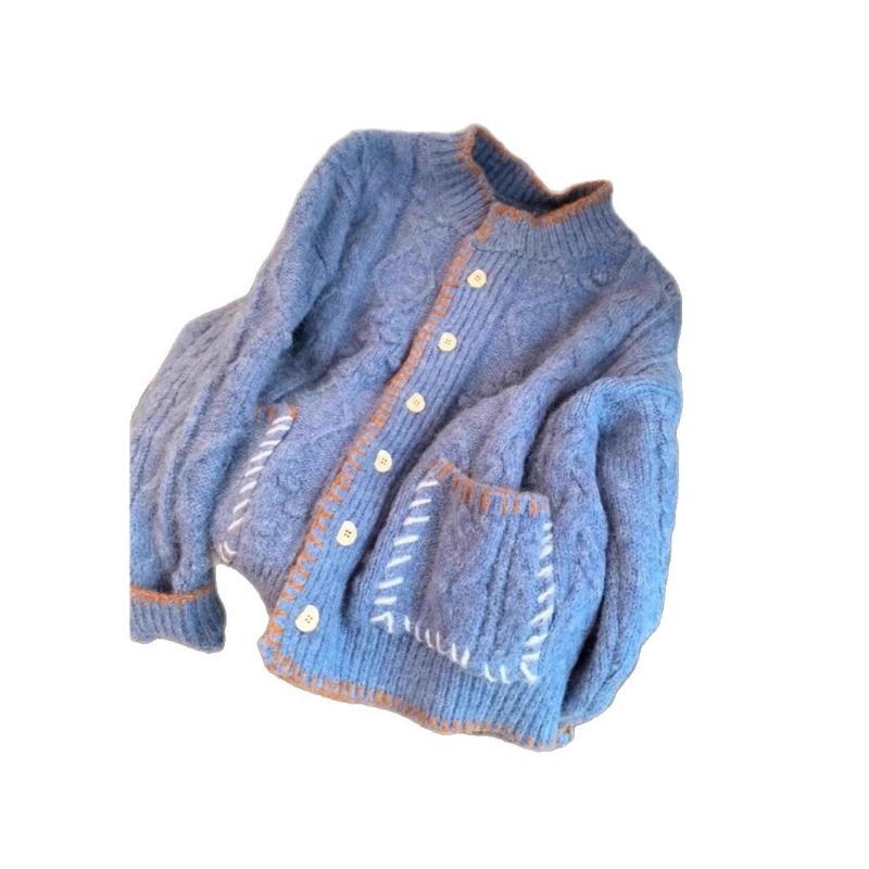Recommended Personal Favorites ~ Contrast Color Soft Waxy Twist Sweater Jacket for Women in Autumn and Winter Loose and Slim Knitted Cardigan Top