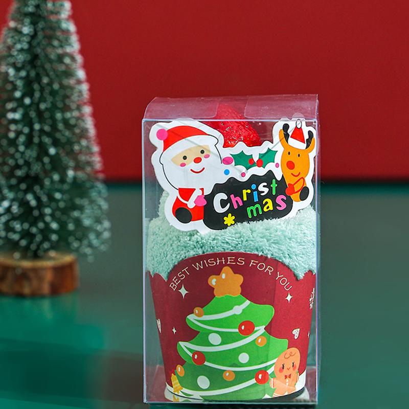 

Рождественское полотенце Милый платок Удобный Креативный дизайн кекса Практичный рождественский подарок Принадлежности для ванной 30x30см зелёный