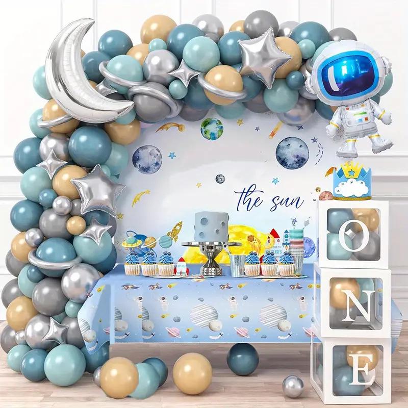 Space-Themed Balloon Arch: Planet, Moon, and Astronaut Party Decoration