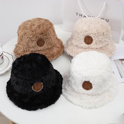 New Hat for Women's Winter Letters Imitation Mink Hair Warmth Thickened Fisherman Hat Korean Style Fashion Internet Celebrity Plush Pot Hat