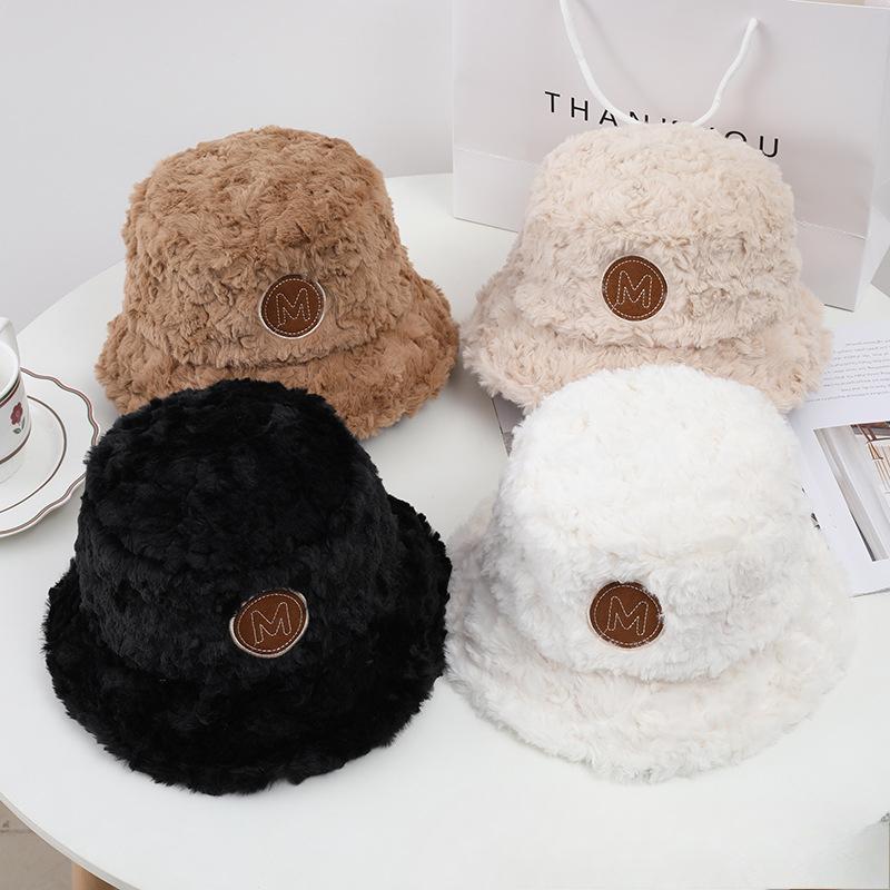 New Hat for Women's Winter Letters Imitation Mink Hair Warmth Thickened Fisherman Hat Korean Style Fashion Internet Celebrity Plush Pot Hat