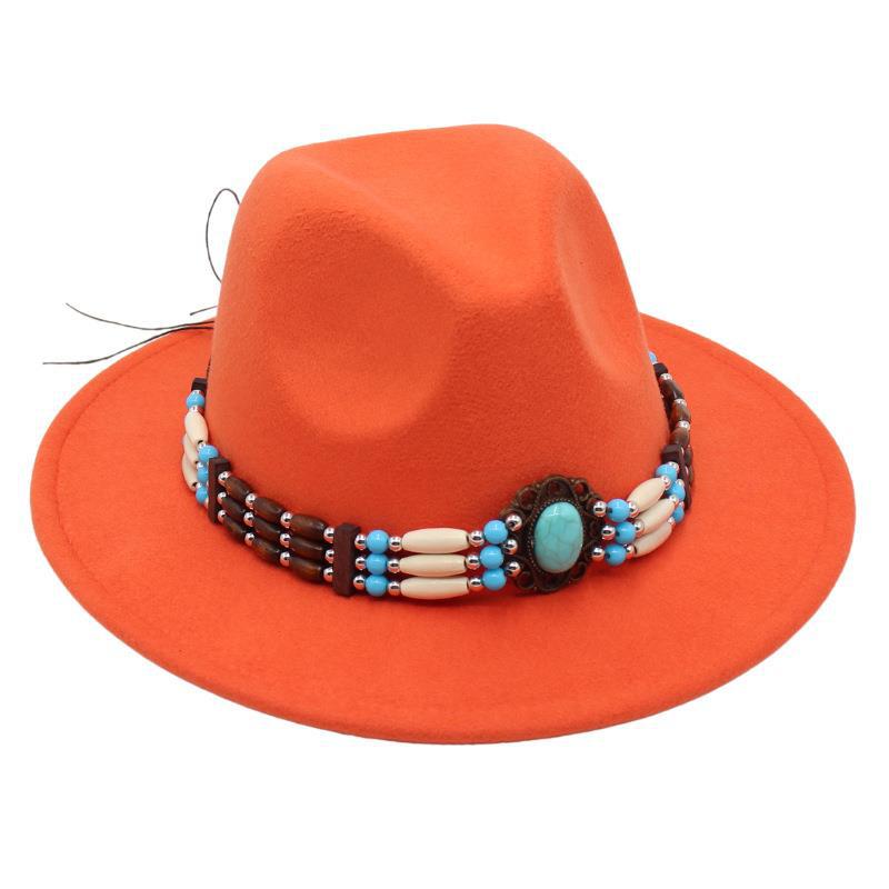 Turquoise Ethnic Style Top Hat, Foreign Style Jazz Hat, Retro Felt Hat, Spanish Temperament Plush Woolen Hat