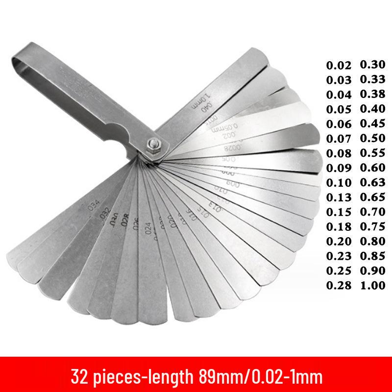0.02-1.0mm Stainless Steel Feeler Gauge Set, 0.05mm Precision, 17 Blades, 100mm Length