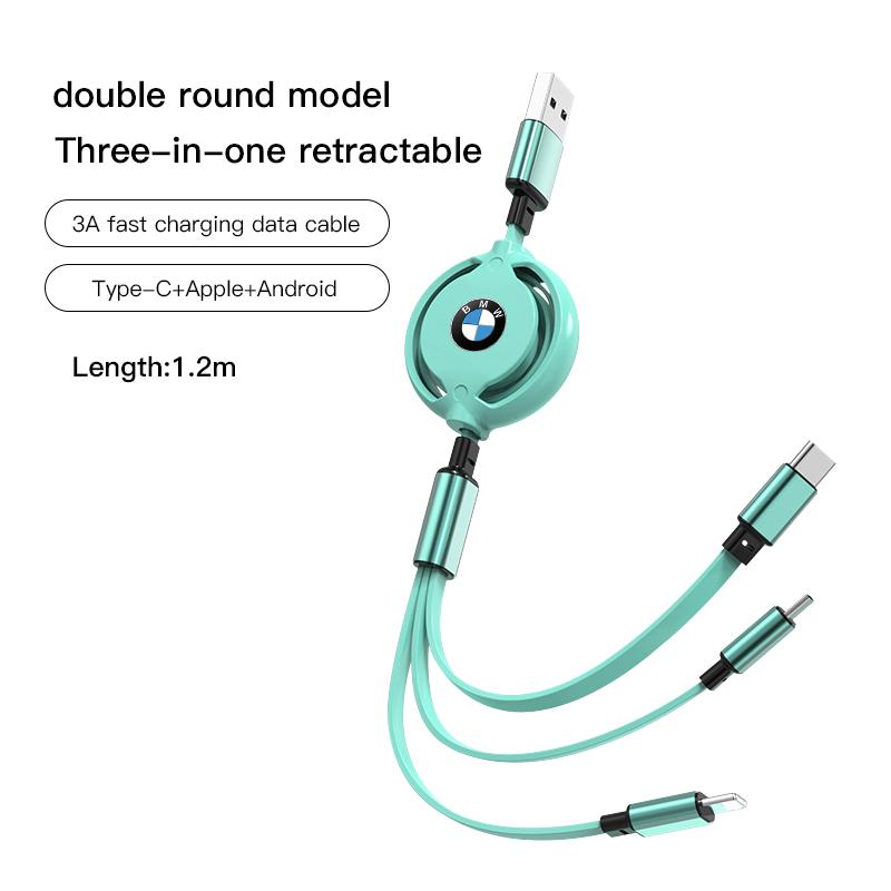 For BMW New 2025 Car 3 in 1 USB Cable Type C Micro USB Fast Charging Cable For BMW E46 E90 E60 F30 F10 E39 i3 i4 X1 X2 X3 X5 X4