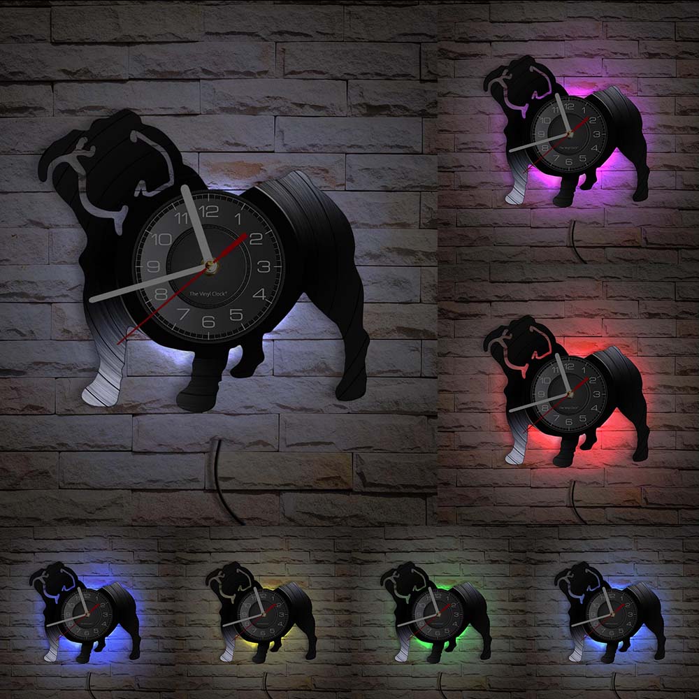 French Bulldog Couple Wall Art Home Decor Wall Clock Made Of Vinyl Record Modern Puppy Dog Wall Clock Dog Breed Dog Owners Gift