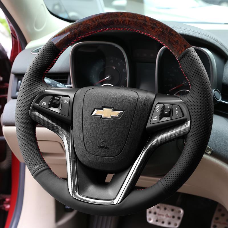 AABHO1 For Chevrolet Camaro 5 Gen 2014 2015 RS Hand Stitched Non-slip Car Steering Wheel Cover DIY Black Napa Leather Car Interior