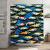 Modern Fish Pattern Print Shower Curtain Blue Background with Yellow Red Accents Decorative Bath Room Accessories for Home Size