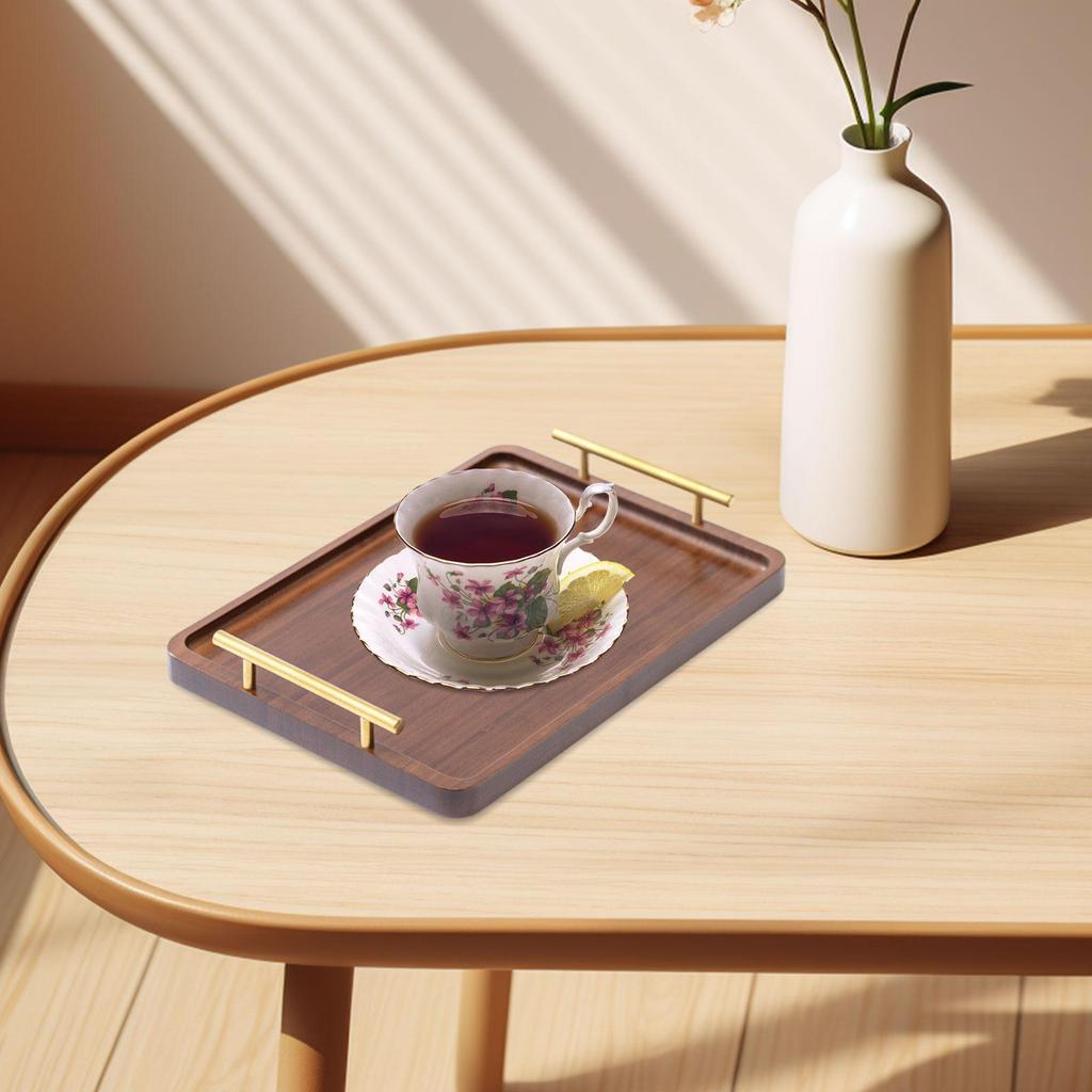 Wood Serving Tray with Metal Handles Wood Plate Tea Tray Snack Tray for Bathroom Table Centerpieces Counter Home Tea Coffee