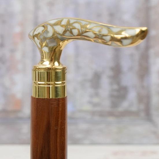 93,98 cm Laska Drewniana i Mosiężna Złota i Biała Laska Mosiężna Laska Prezent dla Dziadka, Ojca