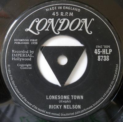 7inch Record RICKY NELSON - Lonesome Town 45HLP8738 London Records 1958 UK Rock Used