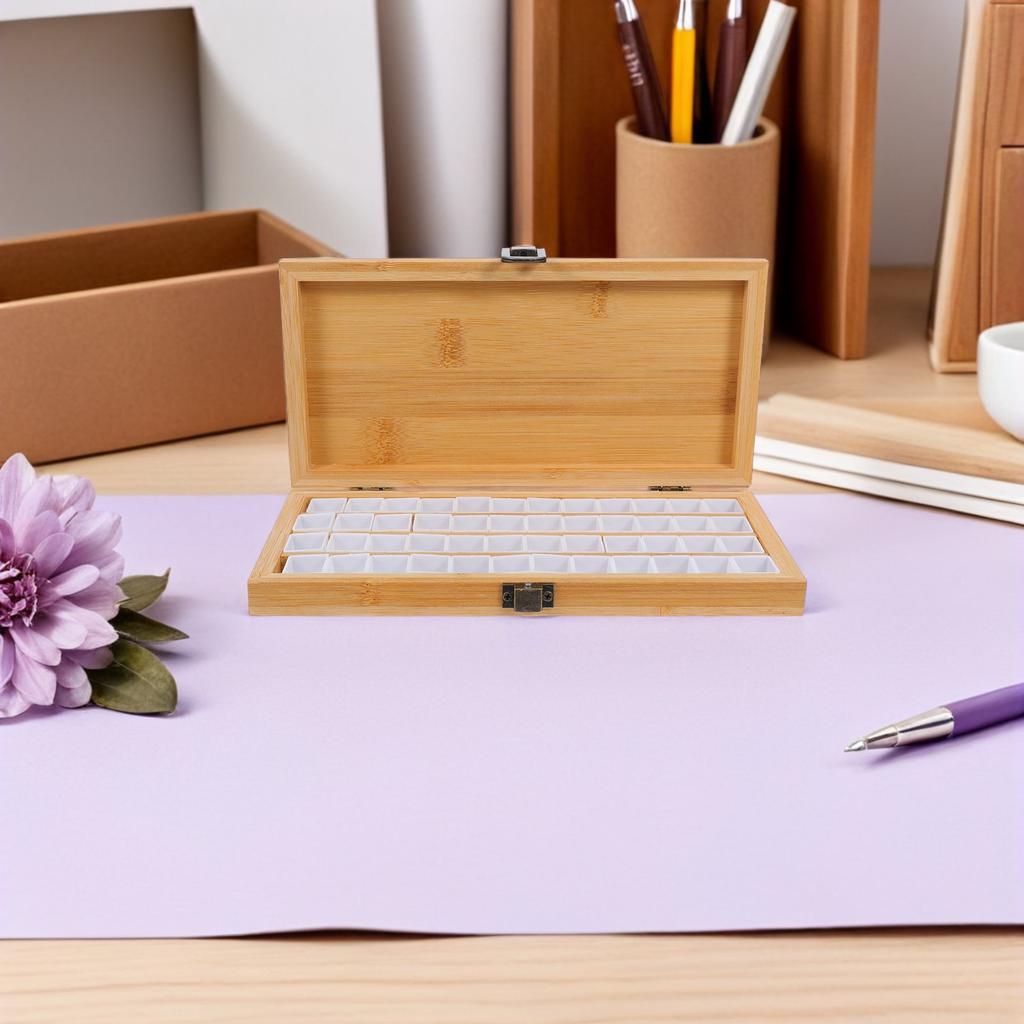 48 Grids Bamboo Watercolor Mixing Palette Portable Empty Paint Box Travel Watercolor Palette Wood Outdoor Sketching Accessories