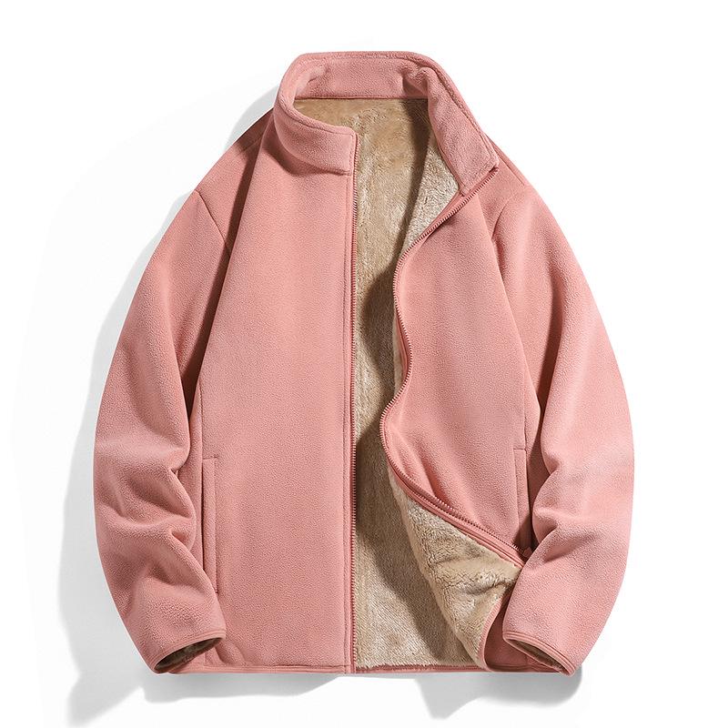 

Женская розовая флисовая куртка с воротником-стойкой для осени и зимы XX-Large