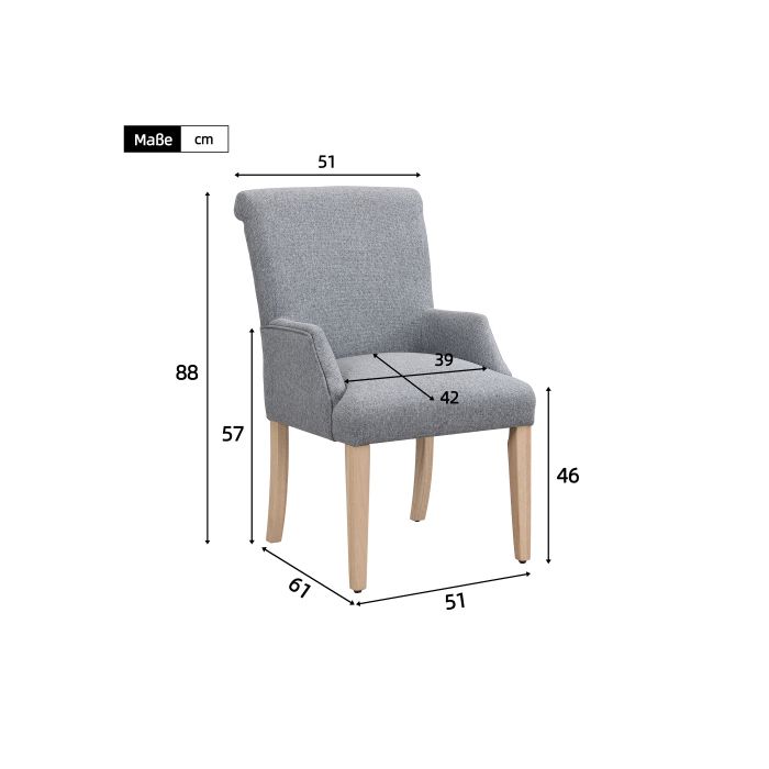 Chaise de salle à manger - MUVOE - Ensemble de 2 - Lin naturel - Pieds en bois massif - Accoudoirs
