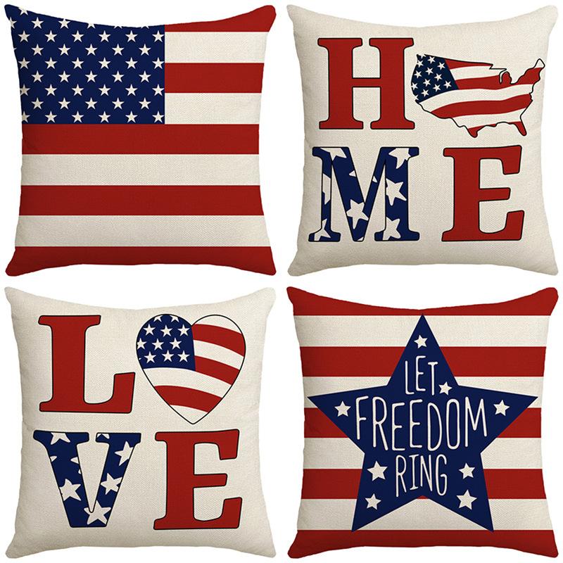 New Home American Flag Letter Print Sofa Office Linen Pillow Cover Cushion Cover
