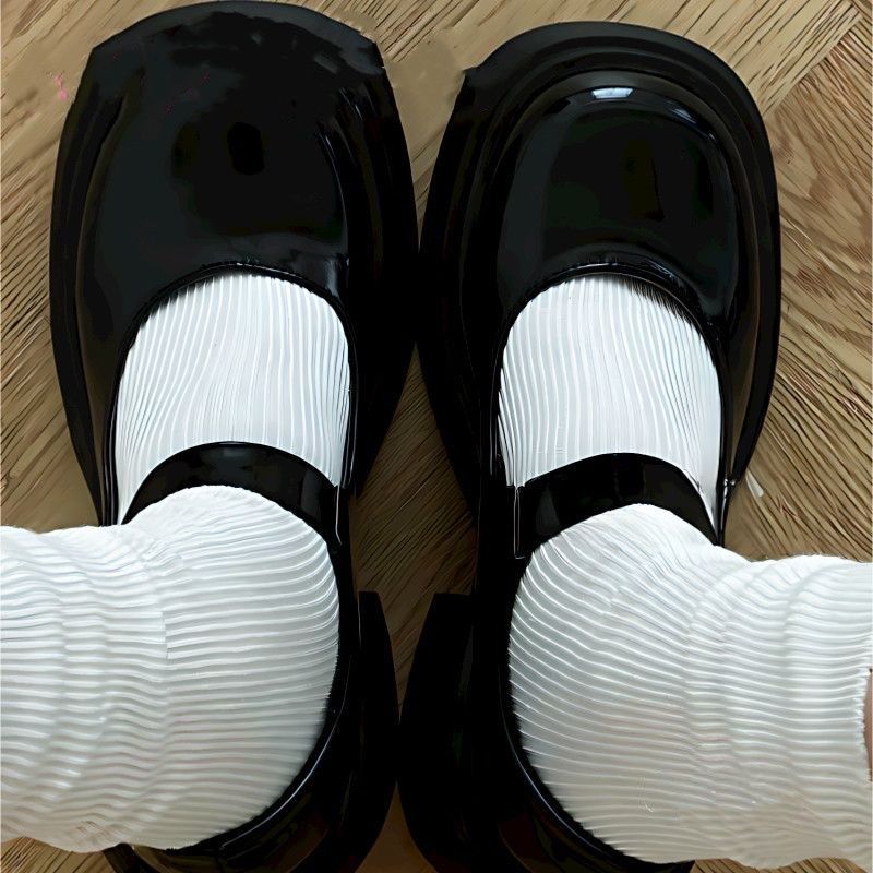 New College Style Single Shoes Thick Heel Women's Shoes Platform Sole Retro Jk Round Head Small Leather Shoes Black British Mary Jane Shoes