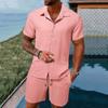 2 Teile/satz Männer Casual Outfit Revers Kurzarm Einreiher Hemd Elastische Kordelzug Taille Breite Bein Shorts Set Einfarbig Lose Fit Outfit