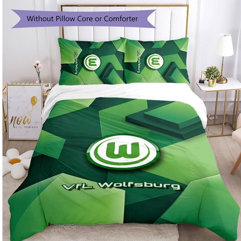 VfL Wolfsburg FC Bedrucktes 3-teiliges Bettwäsche-Set Atmungsaktiver Bettbezug mit Kissenbezügen Dekorative Bettwäsche für Schlafzimmer Zuhause