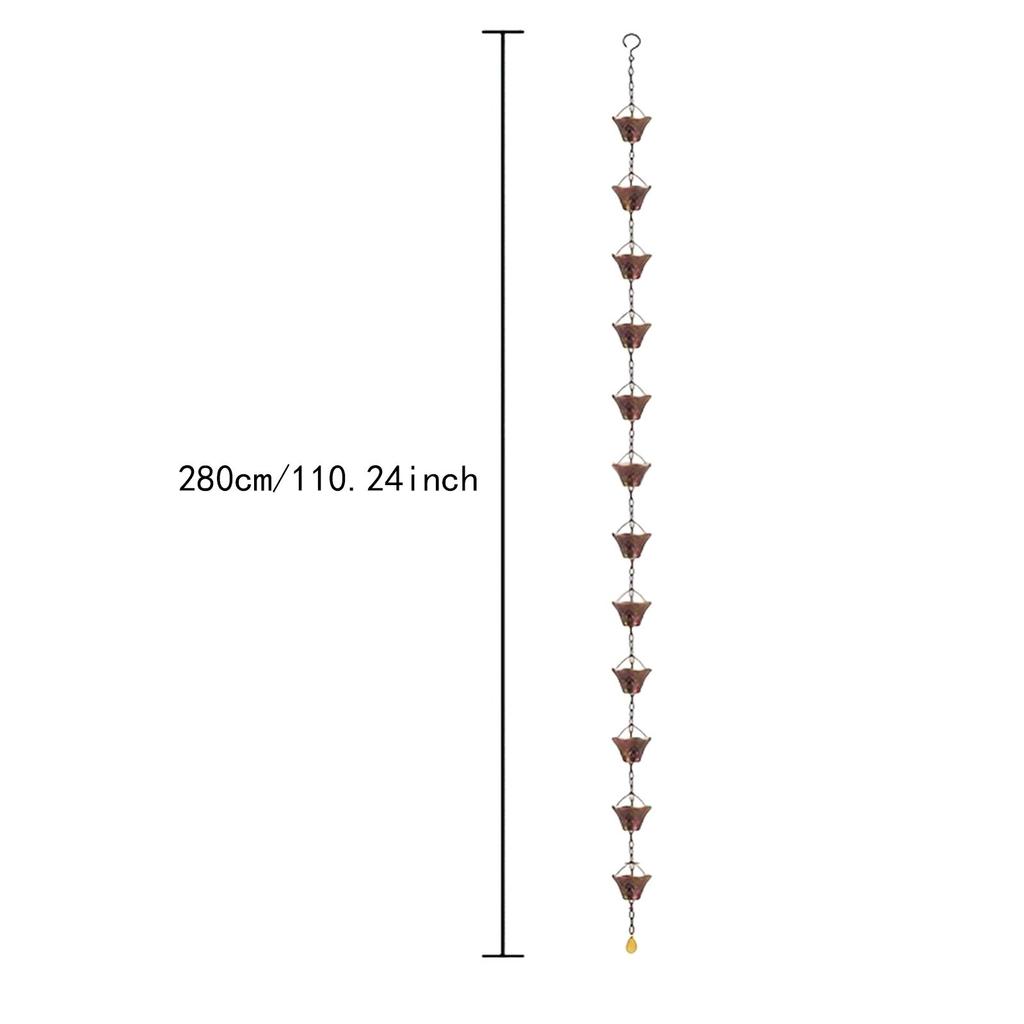 Rain Chain for Gutter Garden Outside Gazebos Decorative Roofs for Divert Water Sheds Outdoor Replacement Downspout 280cm Long
