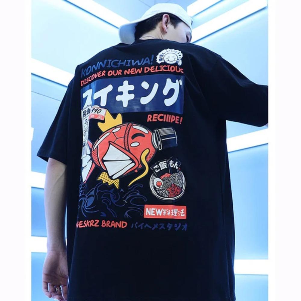 2025 Men T-shirts Intrage Japan Kanji Cartoon T-shirt Fun Graphics Kawaii Clothing Streetwear Peach Khaki Top Large Harajuku Top