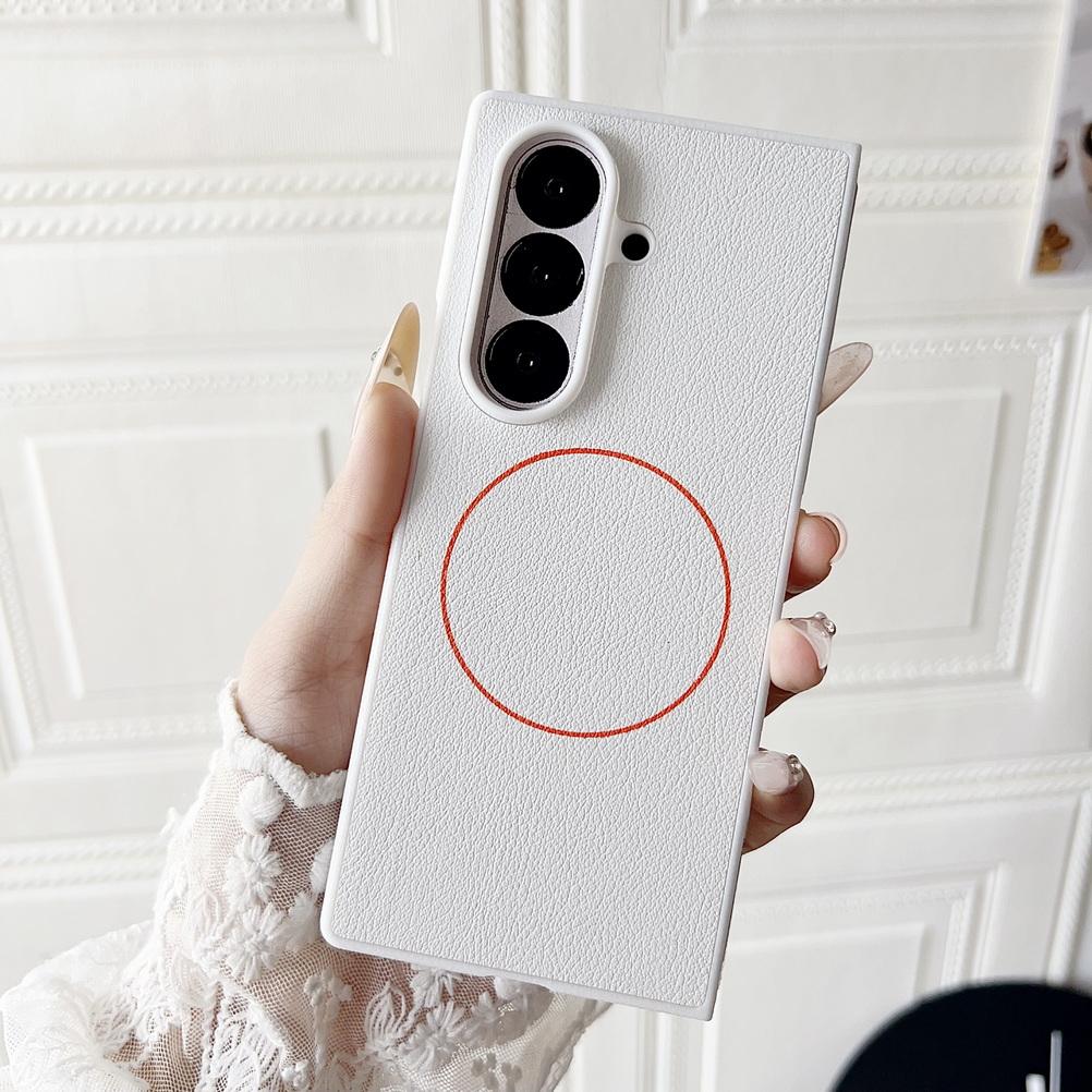 Pebbled Plain Leather Red Thin Circle Magnetic Case For Samsung Z Fold 7 fold7 Fold 6 Galaxy Z Fold 6 5 Camera protect Cover