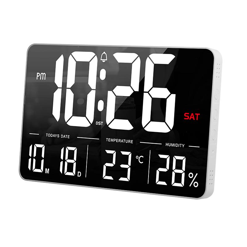 Large LED Wall Clock Mobile APP Operation Electrical Calendar Day Humidity Temperature Display 170° Full Viewing Alarm Clock