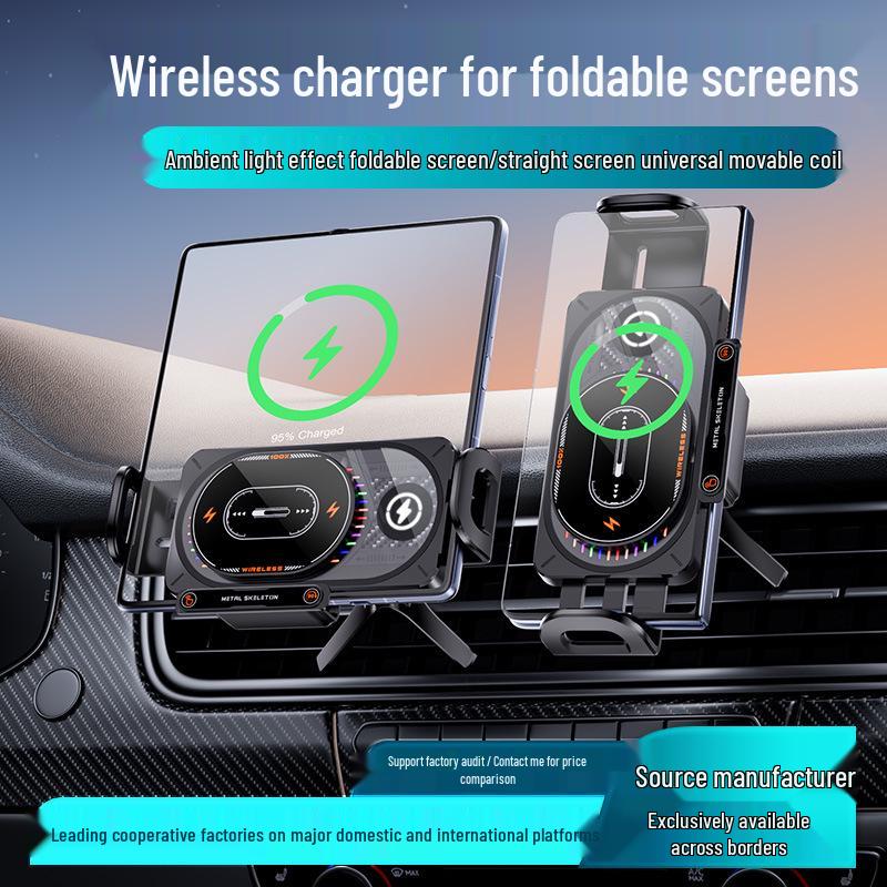 Foldable Wireless Charging Car Mount with Rotating Air Vent for Tablets and Phones