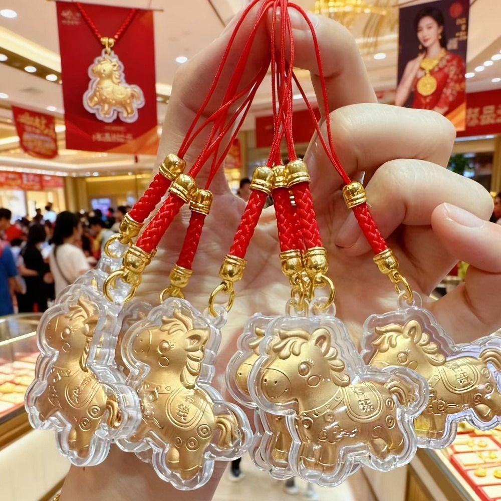 Cartoon Design Gold Horse Keychains Get Rich Zodiac Horse Keychains Bag Pendant New Year Party