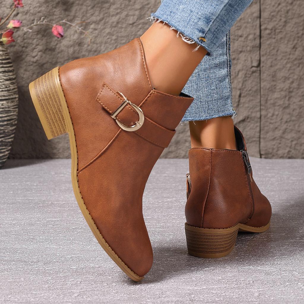 Short boots 2025 Roman retro short boots women's autumn and winter new style thick heel round head and bare boots women