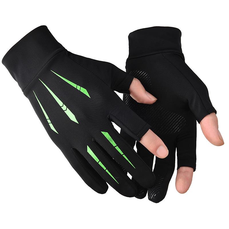 Spring and summer ice silk sunscreen gloves men's fishing breathable high elastic gloves outdoor riding driving leaking two-finger gloves