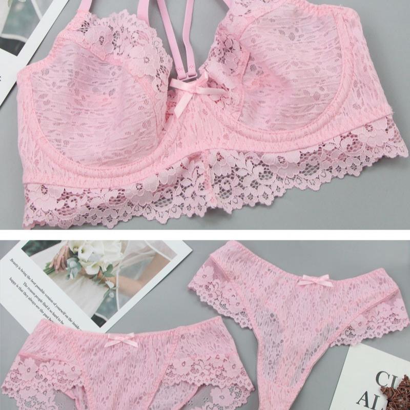 Plus Size Sexy Lingerie Three-Piece Set Lace Trim Breathable Ultra-Thin Bra Set Push-Up and Shaping Bra Skin-Friendly and Comfortable Panties