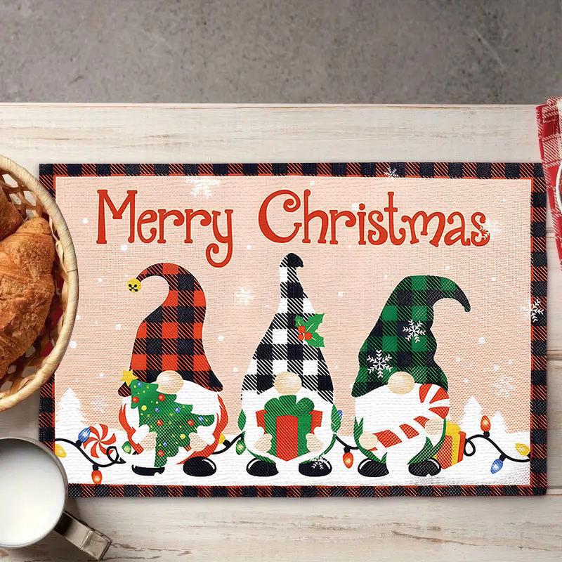 2024 Fete de masă din in de Crăciun - Decor de sărbători festive, izolate, design imprimat